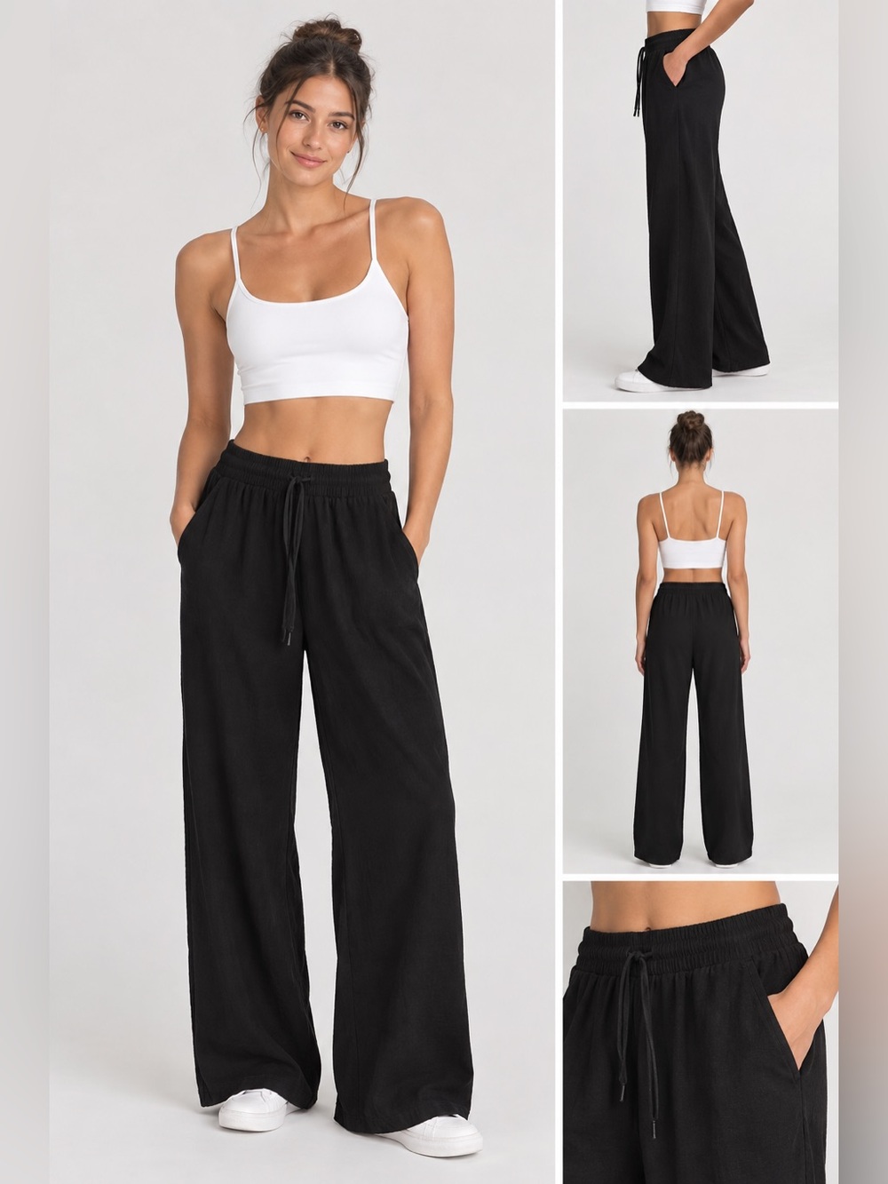 HALARA Wide-Leg Black Drawstring Pants